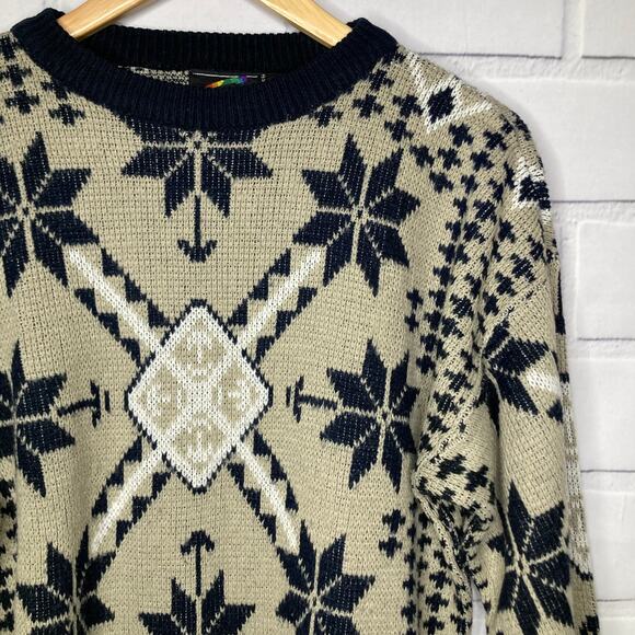 1980's Spettro Men's Totally 80's Snowflake Ski Sweater Black & Tan Size Medium - Picture 8 of 11